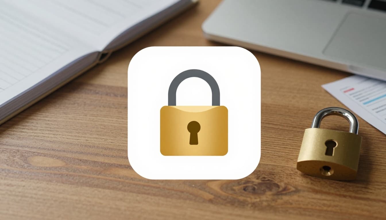 Comparison view of secure file sharing apps icons on a wooden desk with a locked padlock and documents, subtle glow on encryption symbol, top-down composition, soft natural light, realistic photo style.